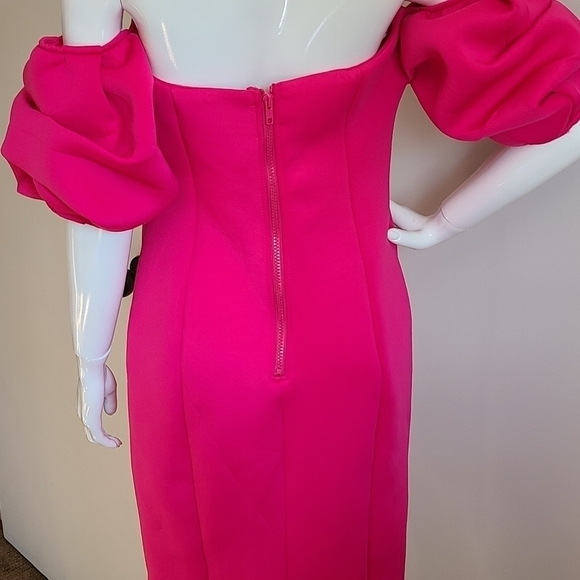 CQ BY CQ Mid Length Barbie Pink Off The Shoulder Cocktail Dress Size Small NWT - Picture 9 of 13